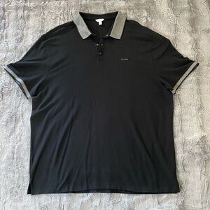 Calvin Klein Men's Black Polo Shirt with Gray Accents